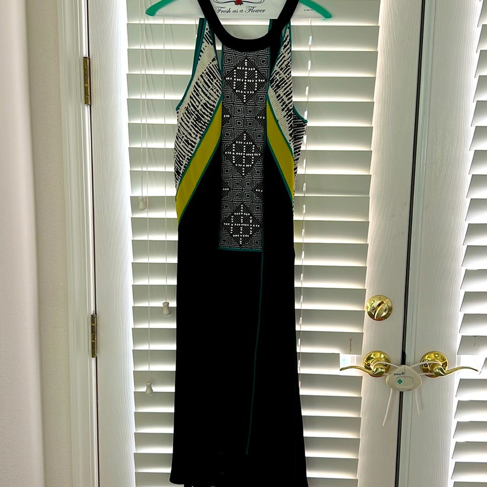 Black maxi dress with white beading, halter dress. Perfect condition